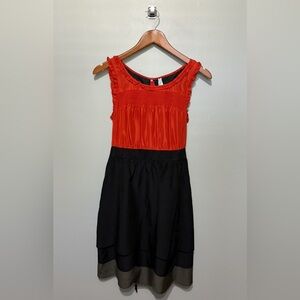 Maeve Anthropologie Scalloped Hem Silk Red/Orange & Black/Gray Sleeveless Dress